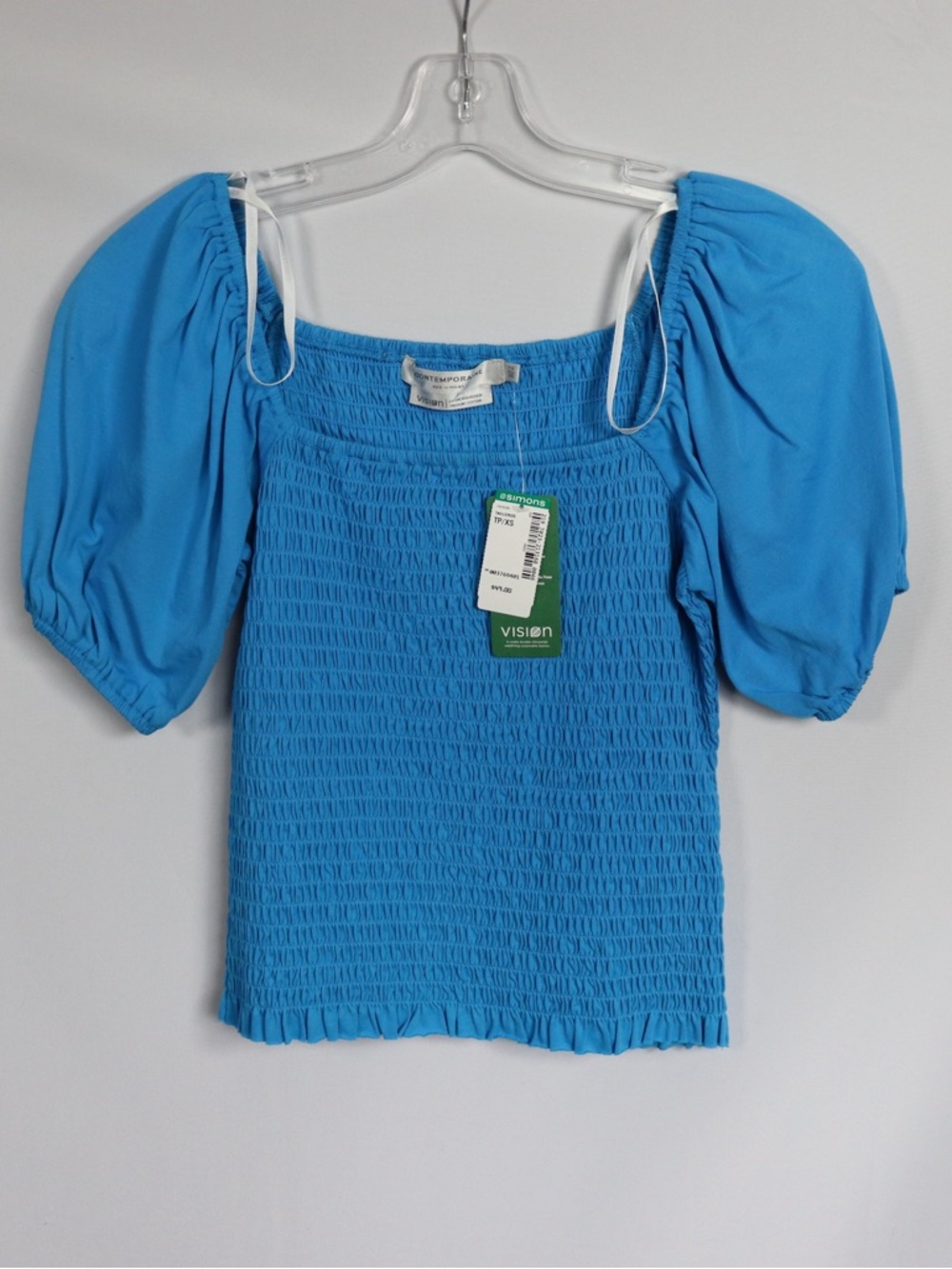 Contemporaine Smocked Puff Sleeve Top Blue Size Small NWT - Picture 2 of 9
